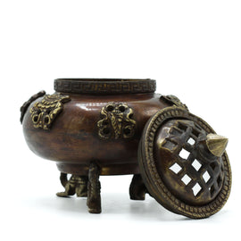 Brass Tibetan Incense Burner - Six Symbols Standing Pot