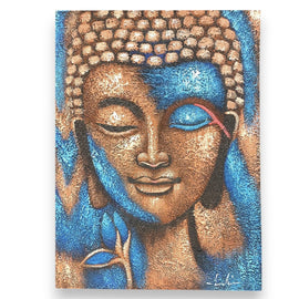 Buddha Painting - Bronze & Blue Flower 75x55cm