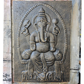 Large Ganpati Iron Frame Antique Gold Relief- 0.7x1m