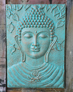 Large Buddha Iron Frame Turquoise Relief - 0.7x1m