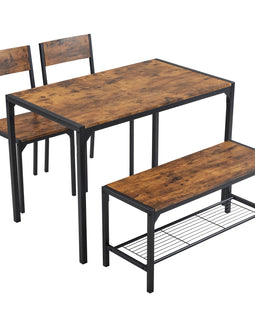 Dining Table Set for 4, Kitchen Table with 2 Chairs and a Bench, 4 Piece Kitchen Table Set for Small Space, Home Kitchen Bar Pub Apartment, Rustic Brown