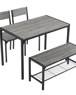 Dining Table Set for 4, Kitchen Table with 2 Chairs and a Bench, 4 Piece Kitchen Table Set for Small Space, Home Kitchen Bar Pub Apartment, Gray