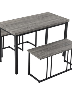 Dining Table Set for 4, Kitchen Table with 2 Stools and a Bench, 4 Piece Kitchen Table Set for Small Space, Home Kitchen Bar Pub Apartment, Gray