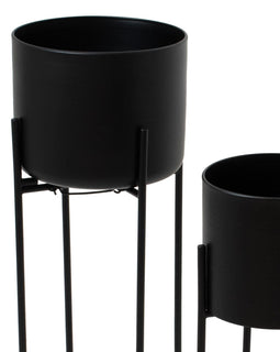 Set Of Two Matt Black Planters On Stand