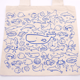 Big Cotton Shopping Bag - 38x42cm - Sea Life - 10oz