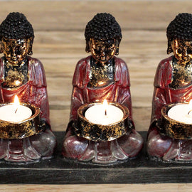 Antique Buddha - Three Devotees Candle Holder