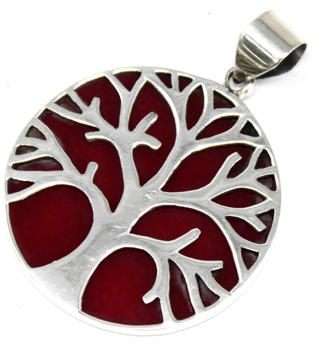 Tree of Life Silver Pendant 30mm - Coral Effect
