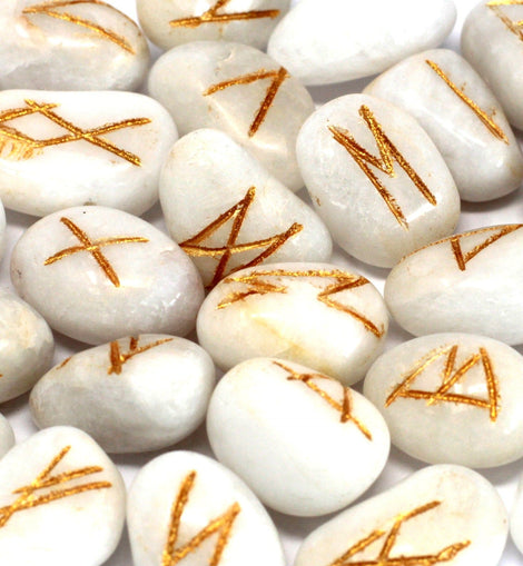 Runes Stone Set in Pouch - White Agate