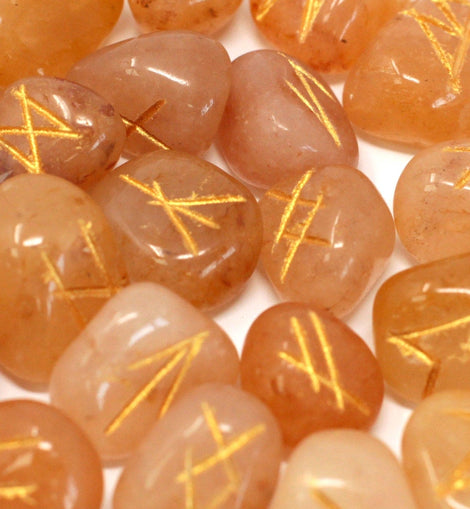 Runes Stone Set in Pouch- Yellow Aventurine
