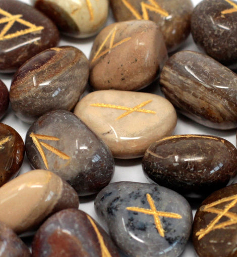 Runes Stone Set in Pouch - Fancy Jasper