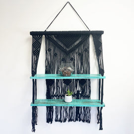 Black Macrame Hanging Shelves - Turquoise