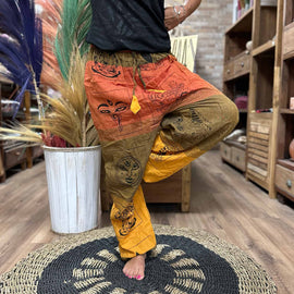 Yoga and Festival Pants - High Cross Himalayan Print on Orange