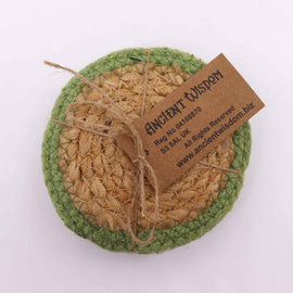 Natural Coaster - Jute & Cotton 10cm  (set of 4) - Olive Boarder
