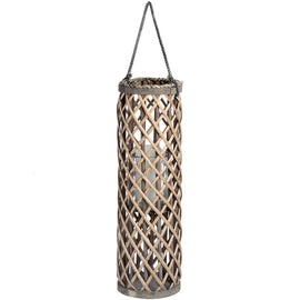 Medium Wicker Lantern with Glass Hurricane