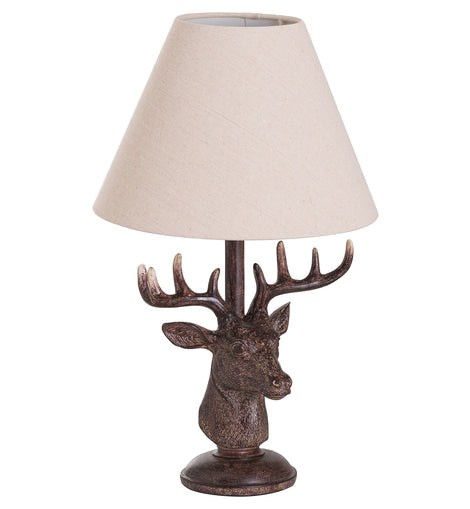 Stag Head Table Lamp With Linen Shade