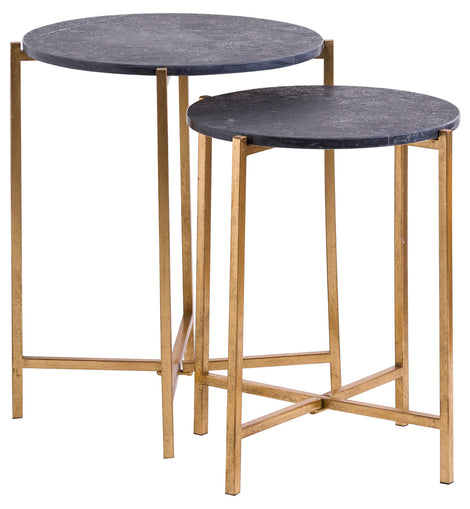 Set Of 2 Gold And Black Marble Tables