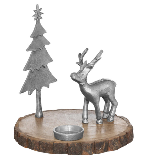 Stag And Tree Log Slice Candle Holder