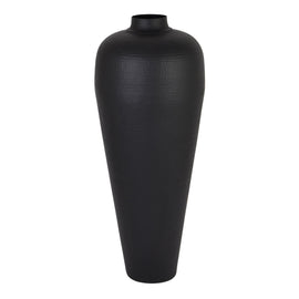 Matt Black Large Hammered Vase With Lid