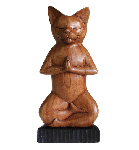 Handcarved Yoga Cats - Lotus