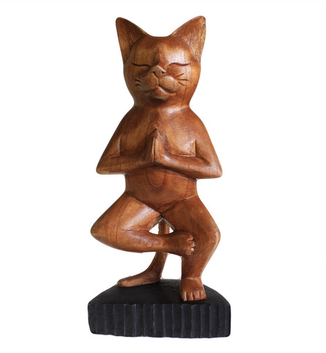 Handcarved Yoga Cats - One Leg