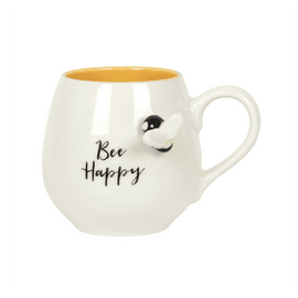 3D Bee Happy Rounded Mug